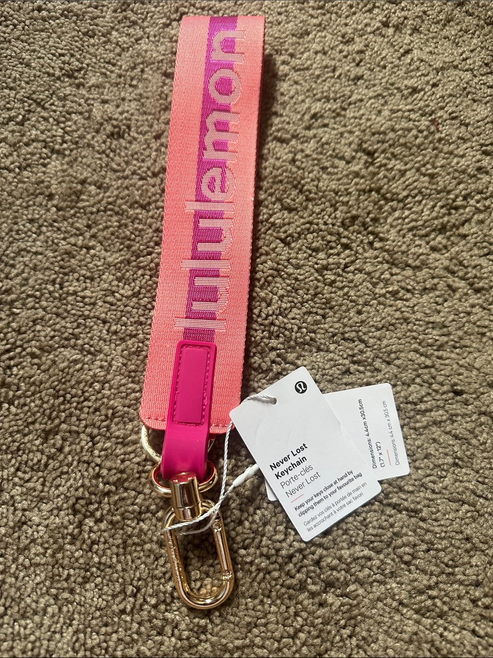 lululemon athletica Pink & Hot Pink Kids Keychain Strap with Gold Clip
